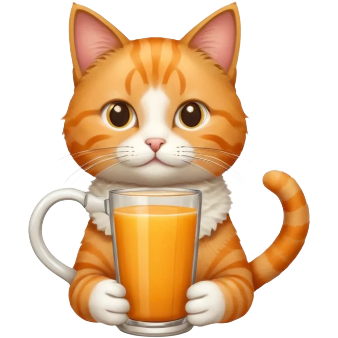 Cat holding cup of mixed orange juice and coffee emoji