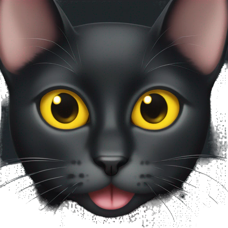 black cat with yellow eyes sticking its tongue out emoji