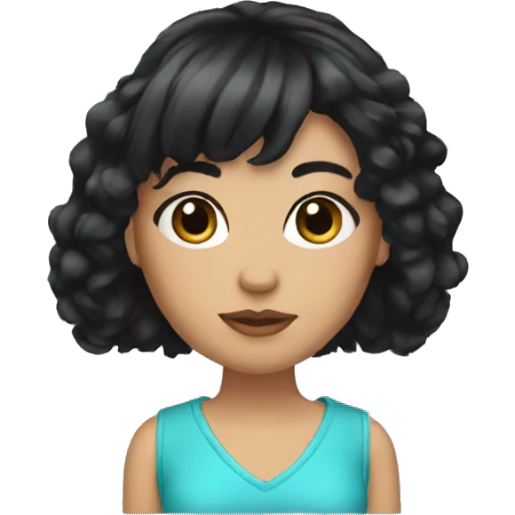 Create a emoji which has a fair girl Clear Skin  with big black hair with bangs and eyeliner.  emoji