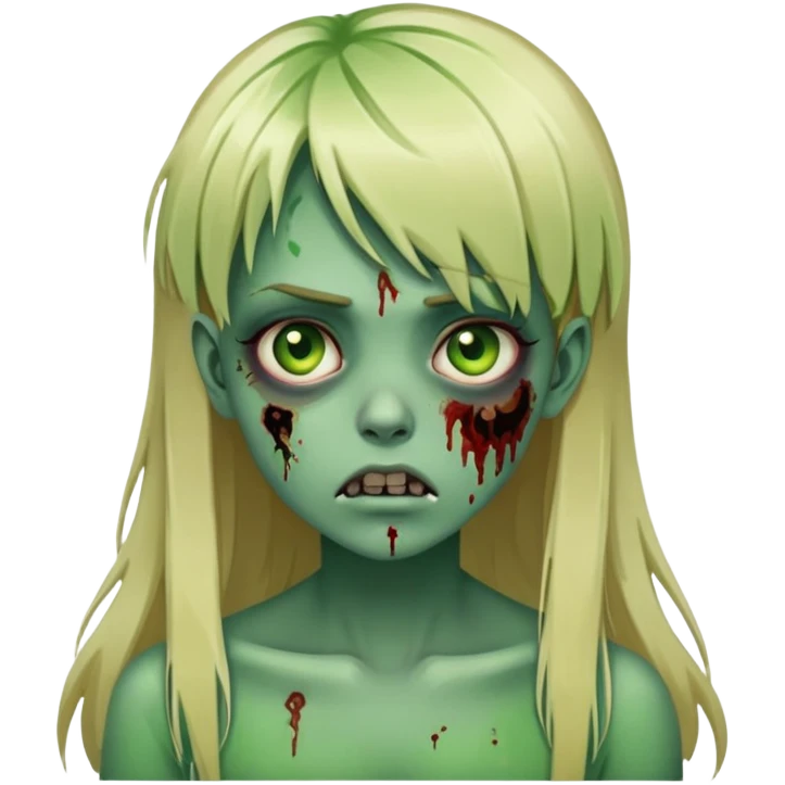 zombie girl with green skin, bruises, blonde long hair with bangs emoji