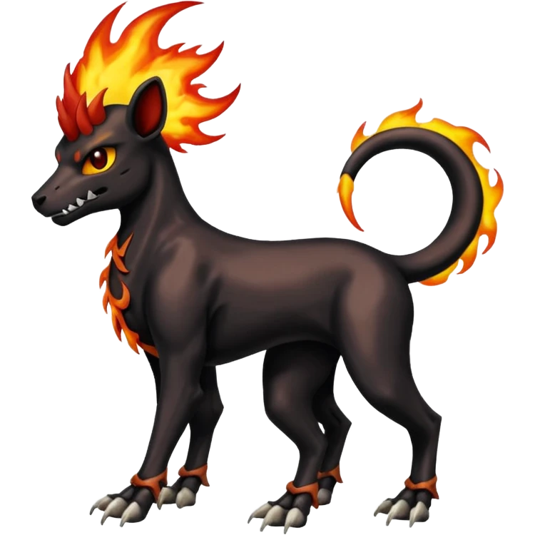 Badass black skeletal cool shiny Houndoom-Charmeleon-Fakémon-hybrid-creature (full body)  with flamey Mohawk  emoji