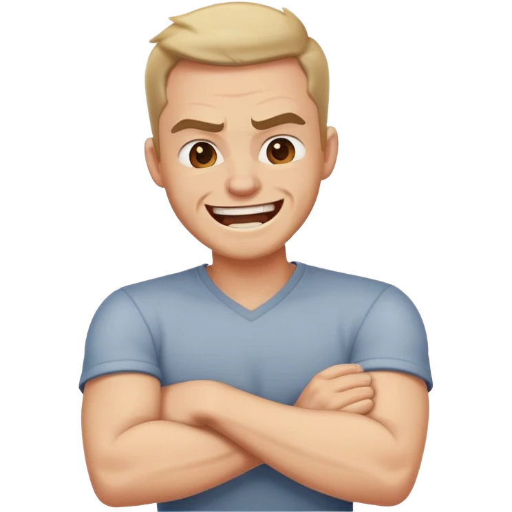 arms crossed around neck angry laughing guy emoji