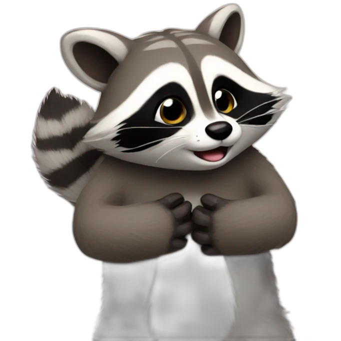 raccoon in front of bunny hug emoji