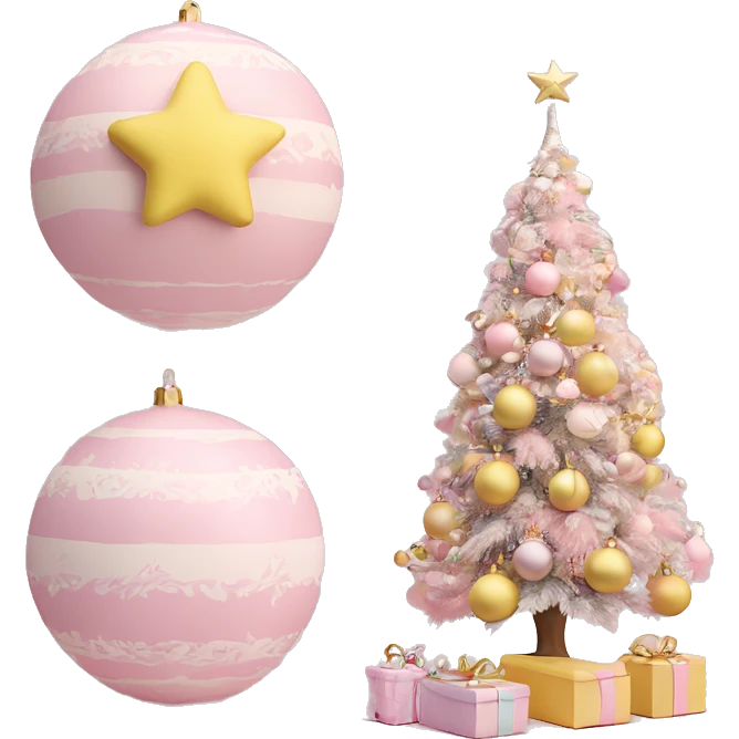 pastel pink christmas tree with pastel pink and pastel yellow ornaments，more details emoji