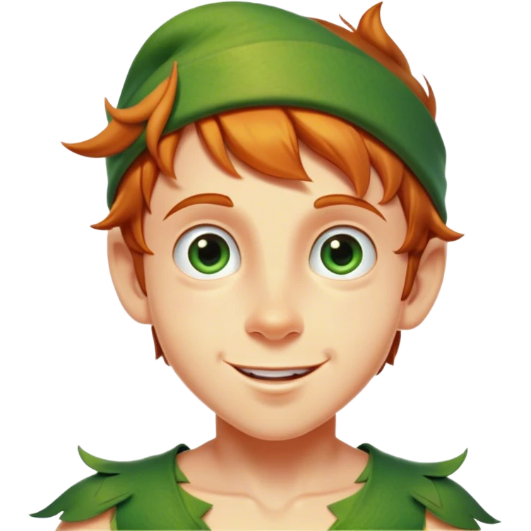 Cinematic Realistic Peter Pan Portrait, head tilted dramatically with an exaggeratedly amused expression, featuring sparkling eyes filled with playful mischief. His iconic outfit is rendered in vivid detail with dynamic shadows, capturing the delightful interplay of bravery and whimsy that defines his timeless character. emoji