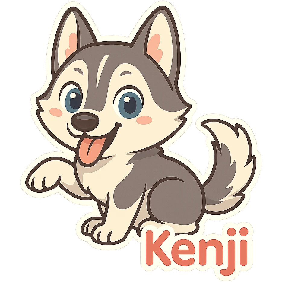 Make the background translucent while keeping the chibi Husky dog and the name 'Kenji' exactly as in the reference image. emoji