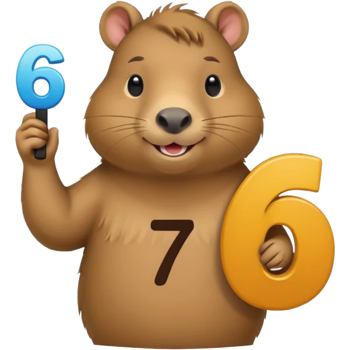 Capybara holding the number 6 and 7 in hands emoji