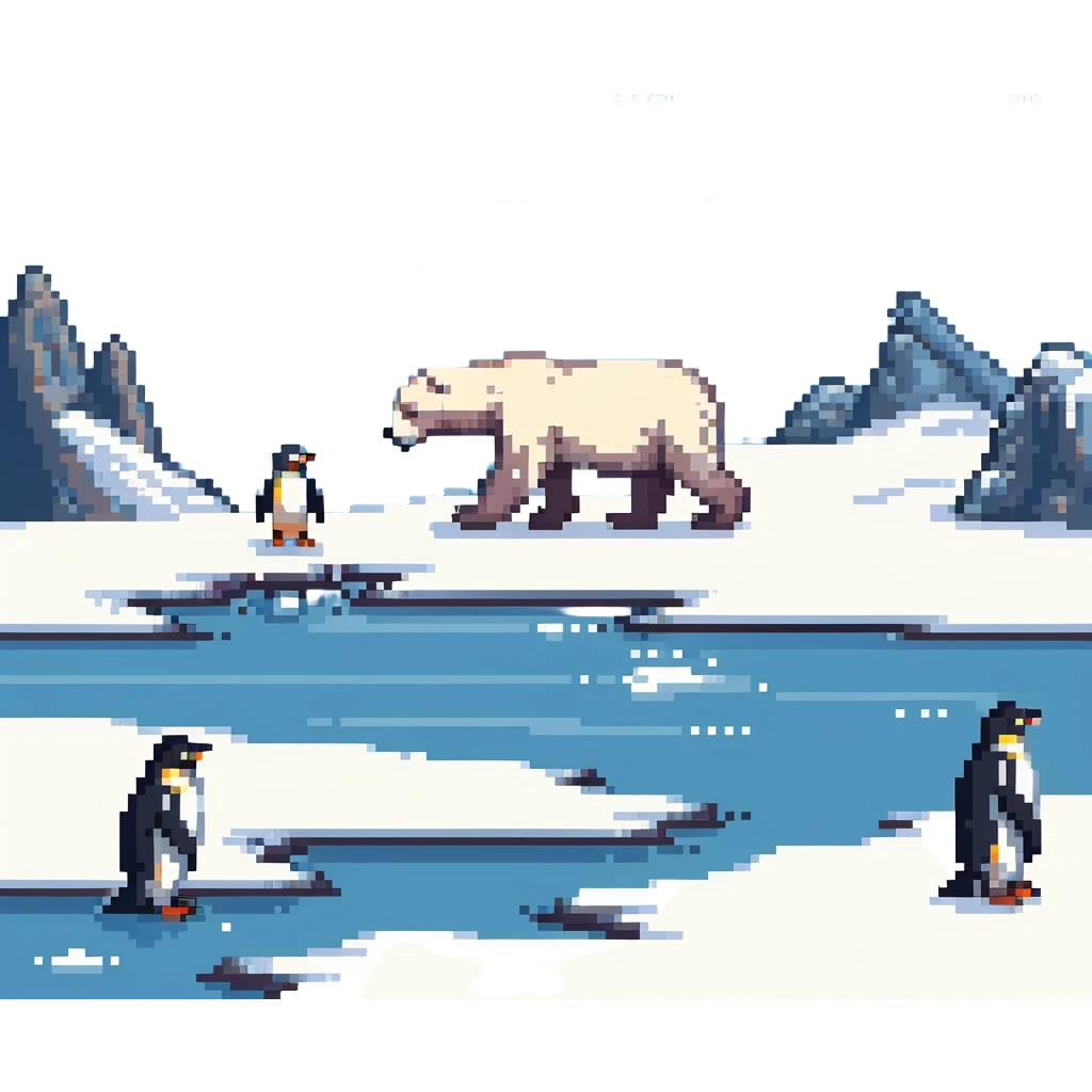 polar bear and penguins on snowy landscape emoji