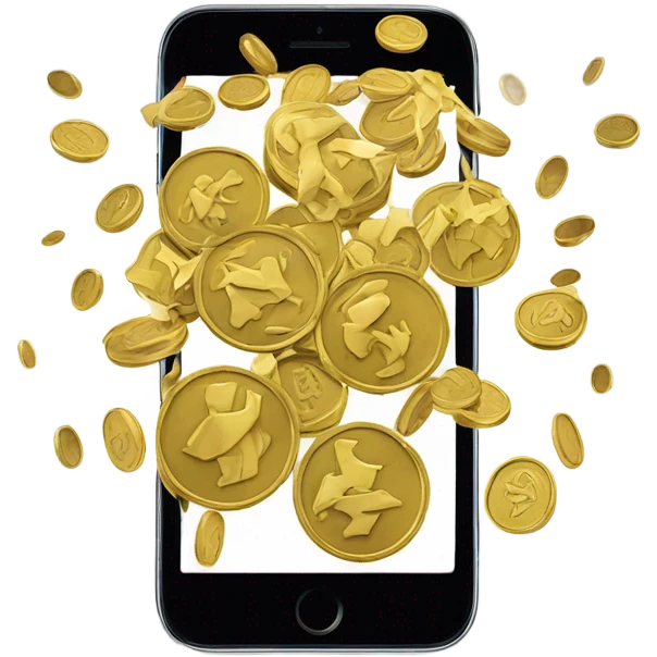 coins fly out of the phone screen emoji