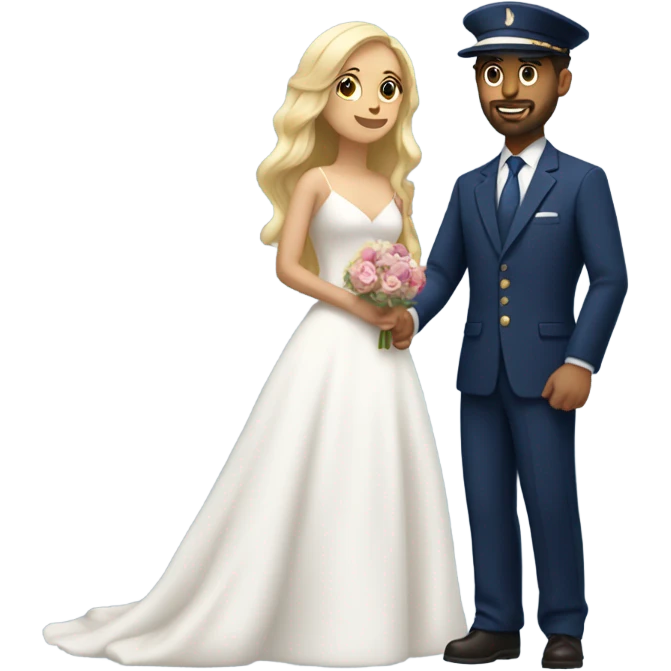 Puerto rican beard short hair with blue hat and navy blue suit marrying  with blond long hair girl emoji