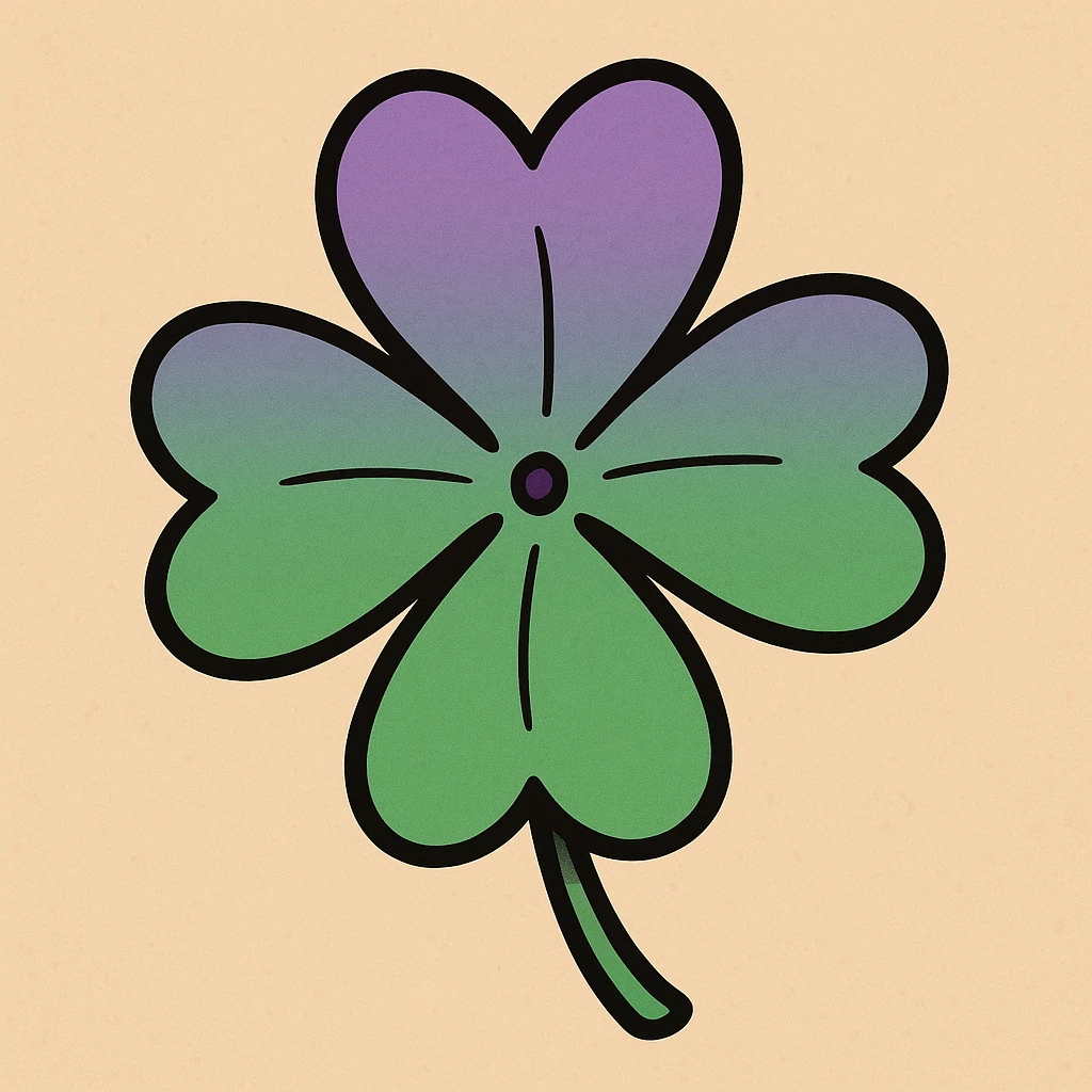 cartoon style four leaf clover with a top to bottom gradient from purple to green emoji