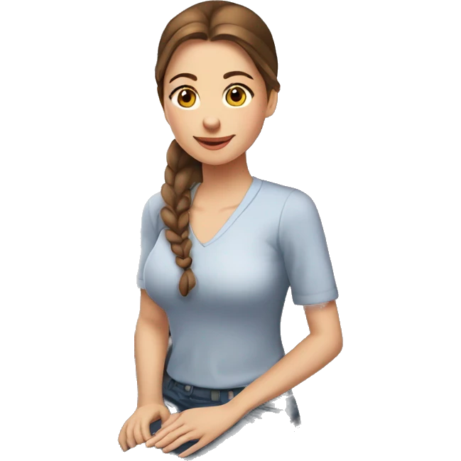 brown hair girl with blue eyes and ponytail sitting on plane, pink cheeks emoji