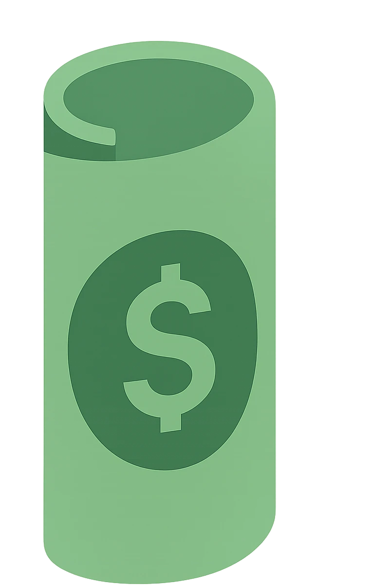 Make the banknote thinner and narrower so it looks like a slim tube, in a simple flat color icon style with no background. emoji
