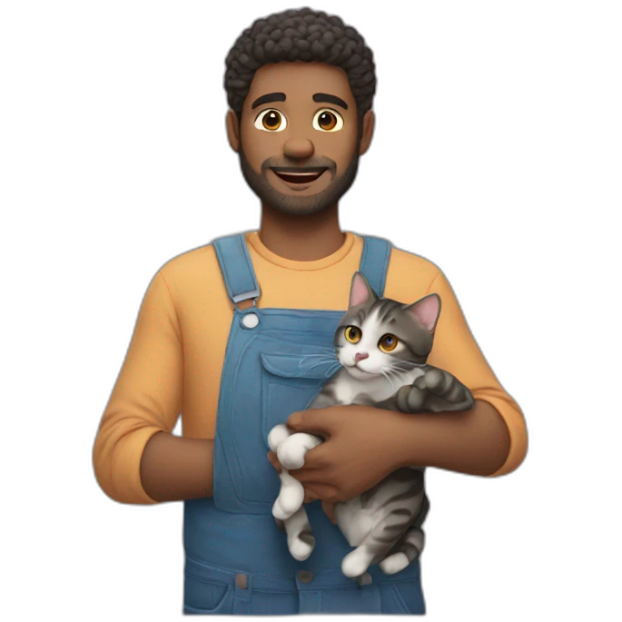 A man holding a cat emoji