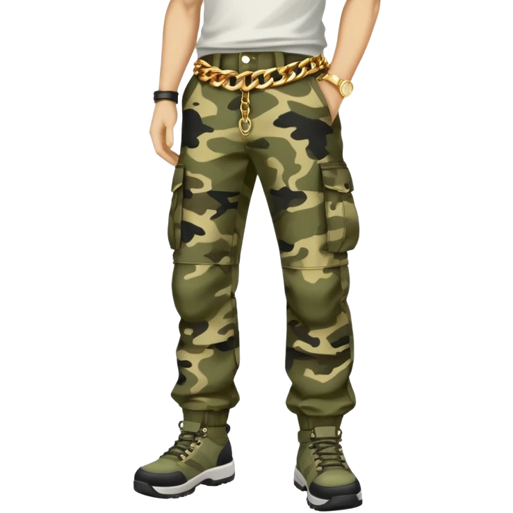 Khaki camo cargo pants with gold chains emoji