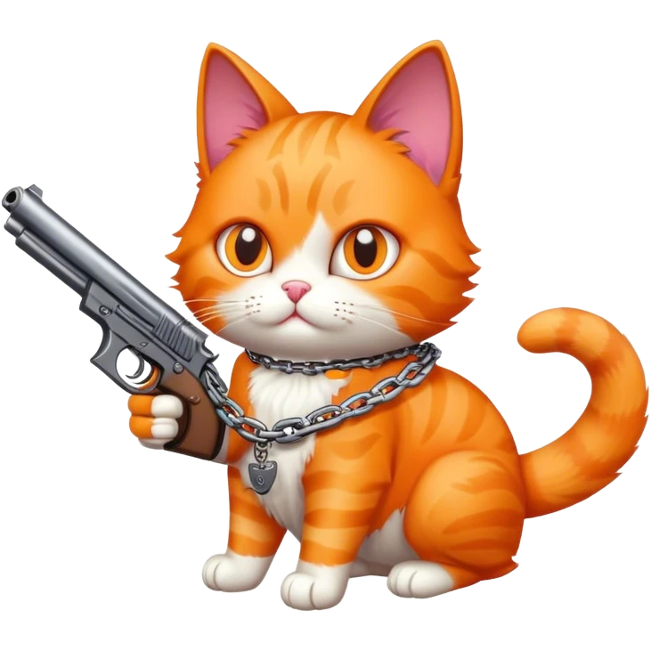 Cat with a chain and a gun emoji