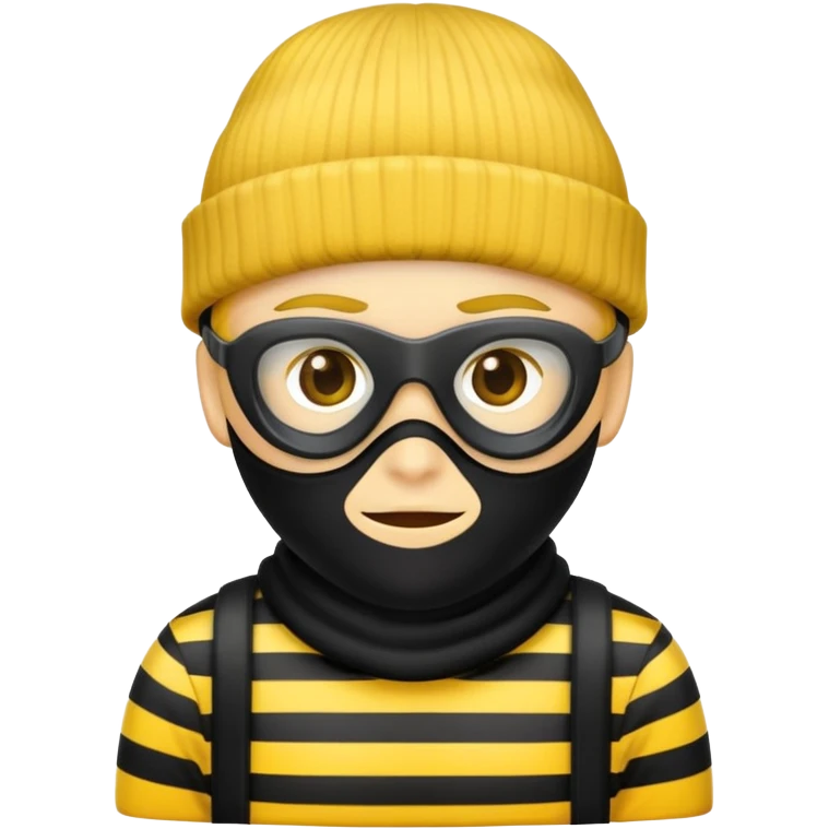 a burglar emoji with a yellow skin tone, black mask and black knit hat  emoji