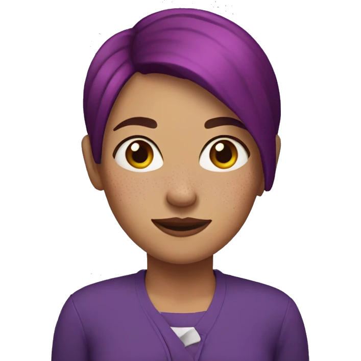A woman with short purple hair and freckles. emoji
