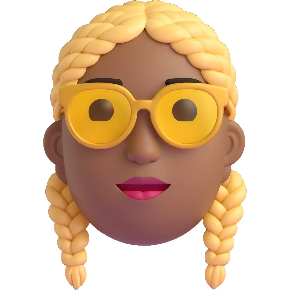 3D emoji of a person wearing gold glasses and braids, inspired by reference photo emoji