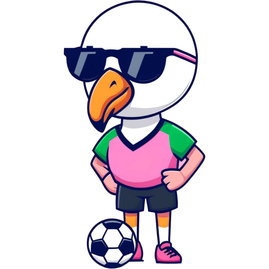 flamingo soccer player wearing sunglasses and a black and green jersey emoji