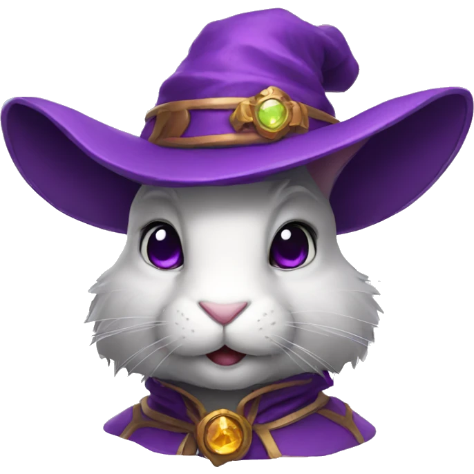 portrait of a rabbit wizard, with an purple hat emoji