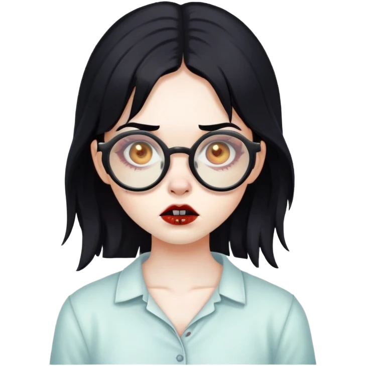 zombie girl with round glasses and black hair emoji