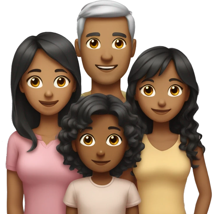 Family of 3; MOM IS A TAN SKIN GIRL, with LONG WAVY BLACK HAIR and BANGS; DAD IS A LIGHT BROWN SKIN BOY, with SHORT STRAIGHT BLACK HAIR; YOUNG GIRL IS A TAN SKIN GIRL, with LONG BROWN CURLY HAIR emoji