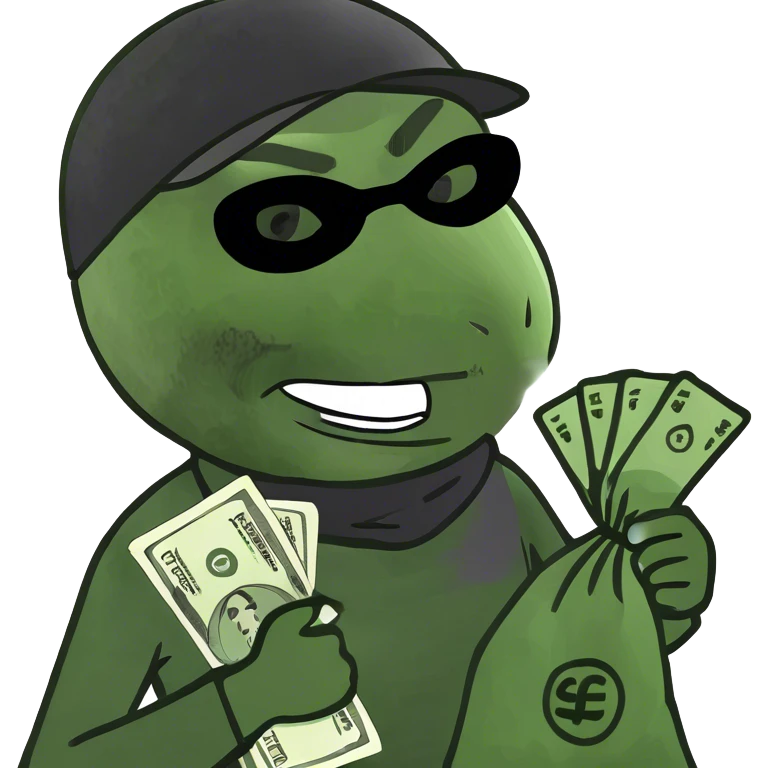 Robber in black and white dress with back with money emoji