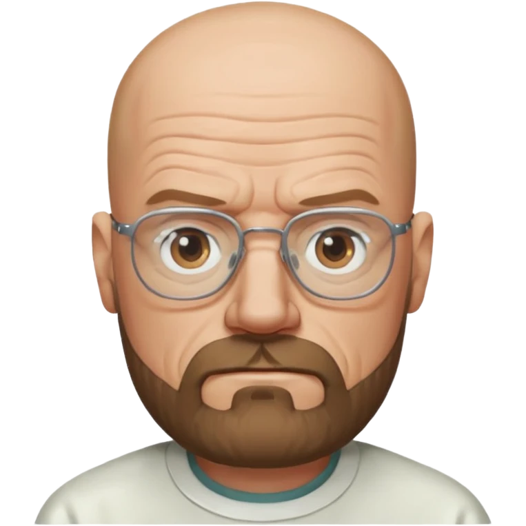 Walter White from Breaking Bad, bald, wearing glasses and beard, serious expression emoji