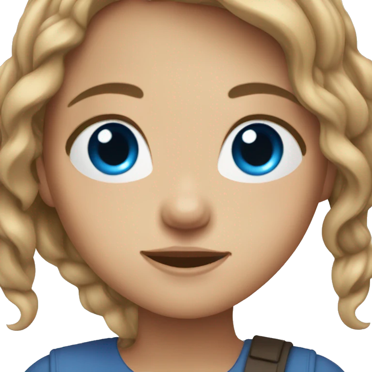 Girl with brown beige hair and blue eyes on laptop emoji