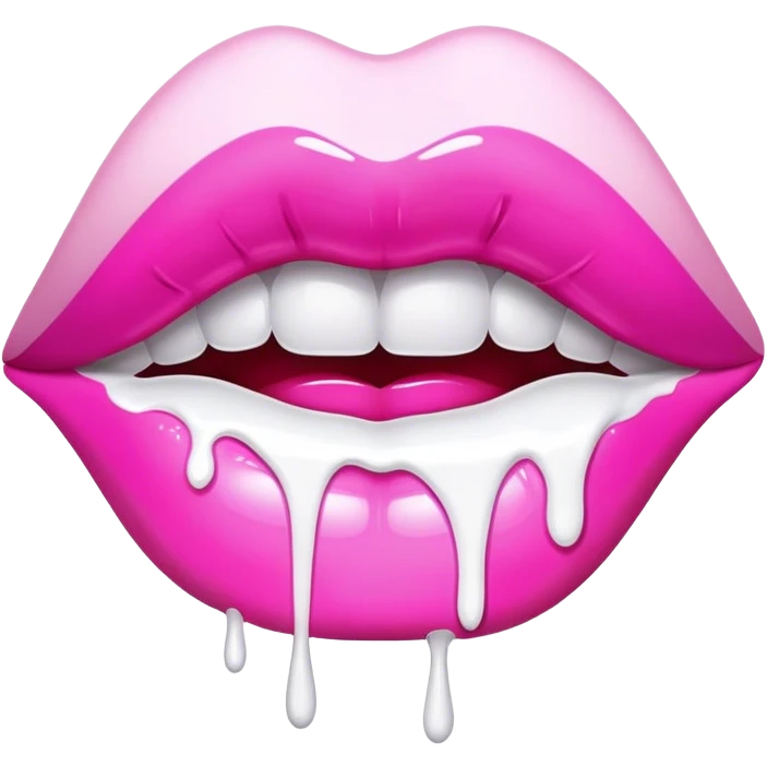 Floating pink glossy lip with lots of extremely white paint dripping off emoji