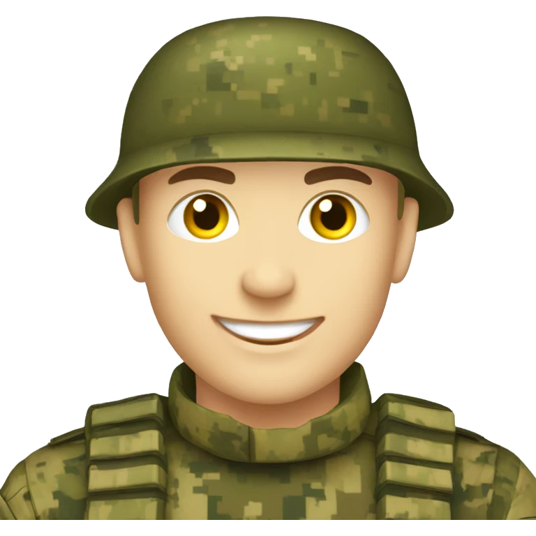 happy Ukrainian soldier, in camouflage pixel uniform  emoji