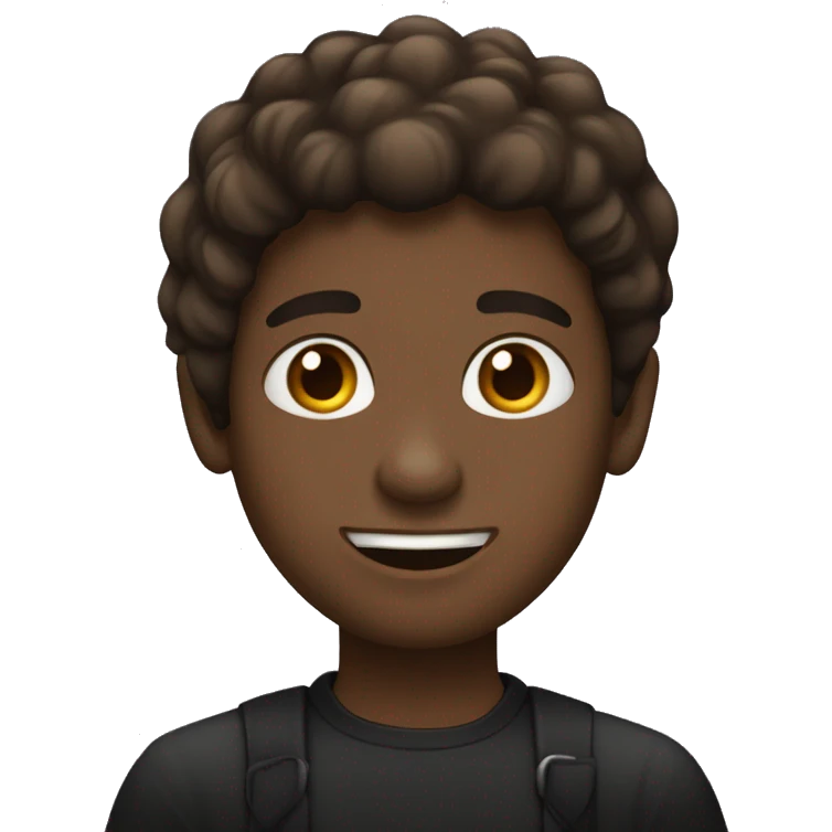 Un chico de 14 años de pelo negro y ojos cafes todo vestido de negro emoji