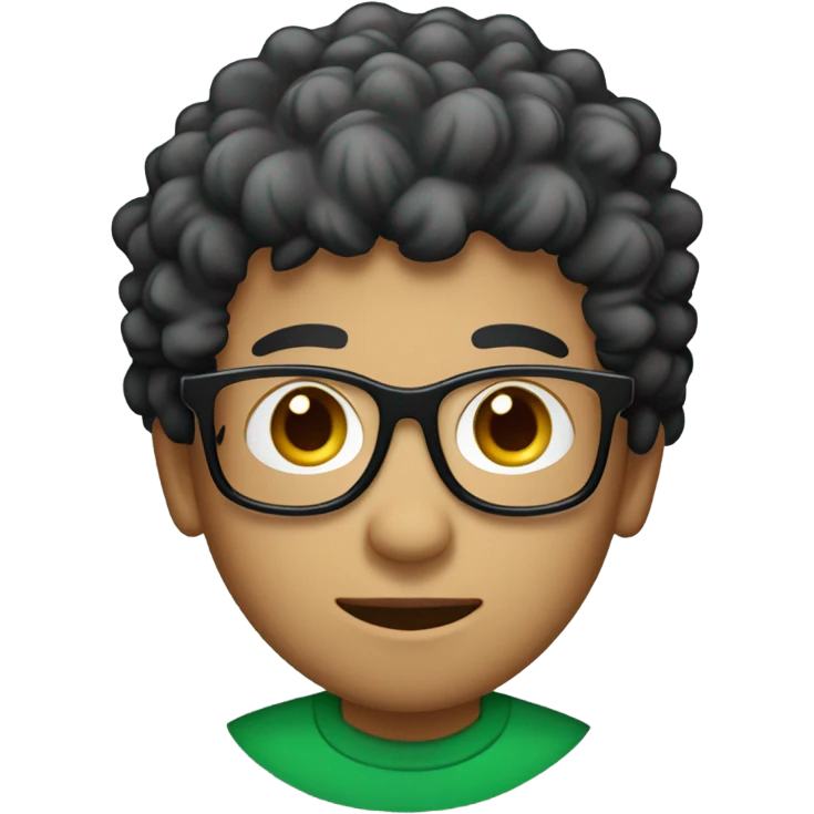 Unisex person ’light skin’ ’short curly dark green hair’ in a ’red Santa hat’ and black tshirt and round glasses  emoji