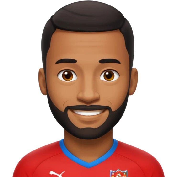 smiling Black British footballer with short hair and trimmed beard, inspired by Rio Ferdinand, Apple emoji style emoji