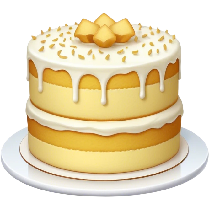 Cinematic Realistic Simple Vanilla Cake, a perfectly baked golden sponge with soft, airy layers, delicate vanilla frosting smoothly spread across the top, tiny flecks of vanilla bean visible, warm golden lighting creating depth, glowing with a sweet, irresistible charm. emoji