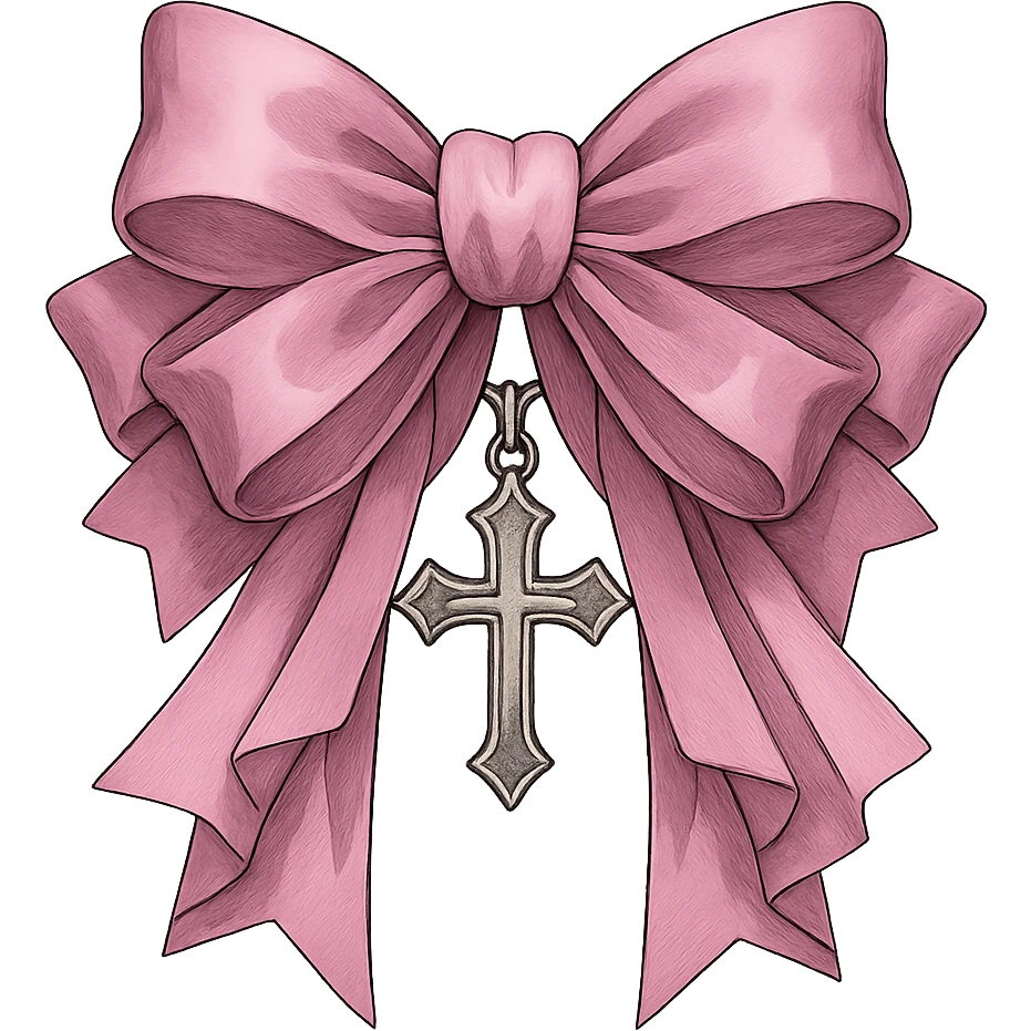pink gothic bow with layered ribbons and cross pendant emoji