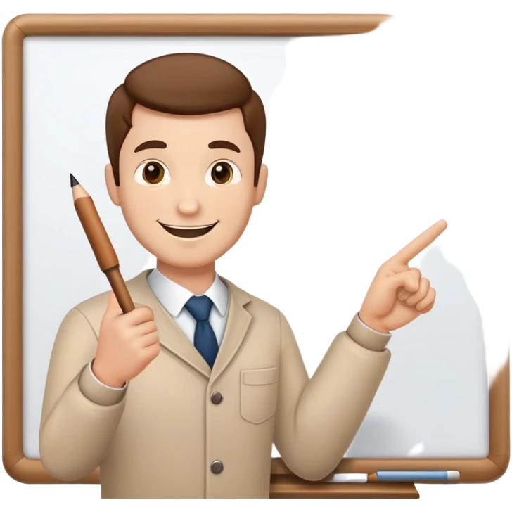 a man holding a pointing stick pointing at a whiteboard emoji