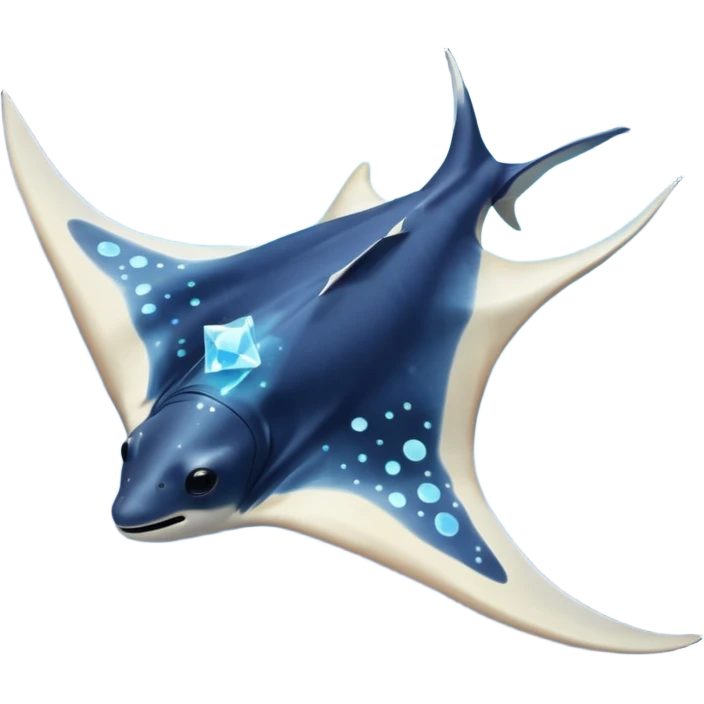 Starseed Manta emoji – full body, manta ray with wide wings, smooth glowing spots like small stars across its body, one central star crystal on its back, slight side angle emoji