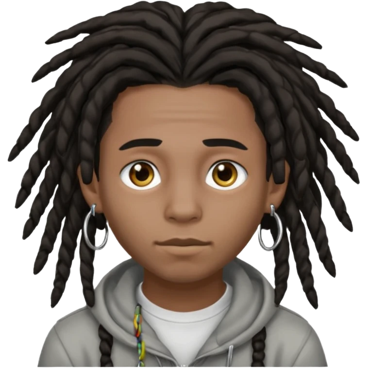 Dark-haired boy with medium-sized dreadlocks that cover part of his face and piercings emoji