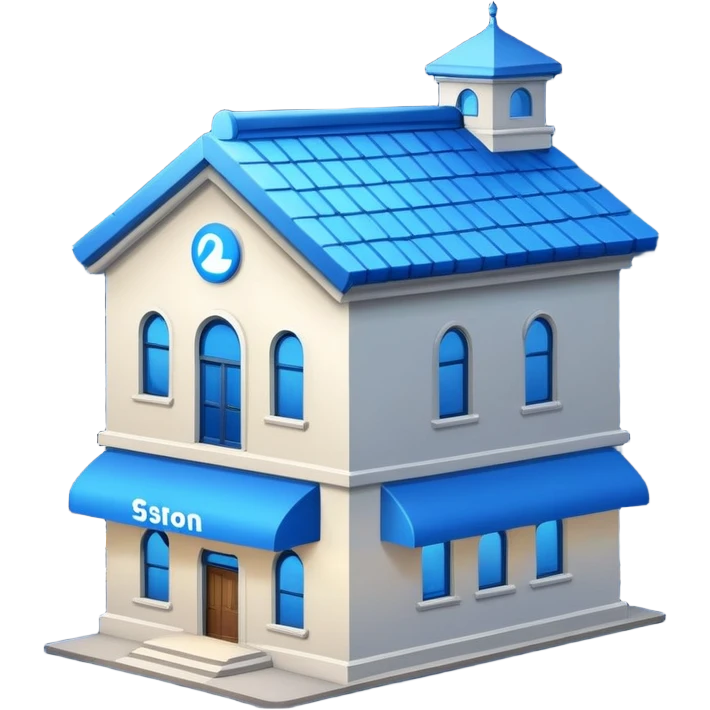 A building in the night with a blue logo on the roof emoji