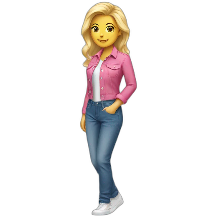 Woman blond hair  pink jean full body jumpsuit emoji