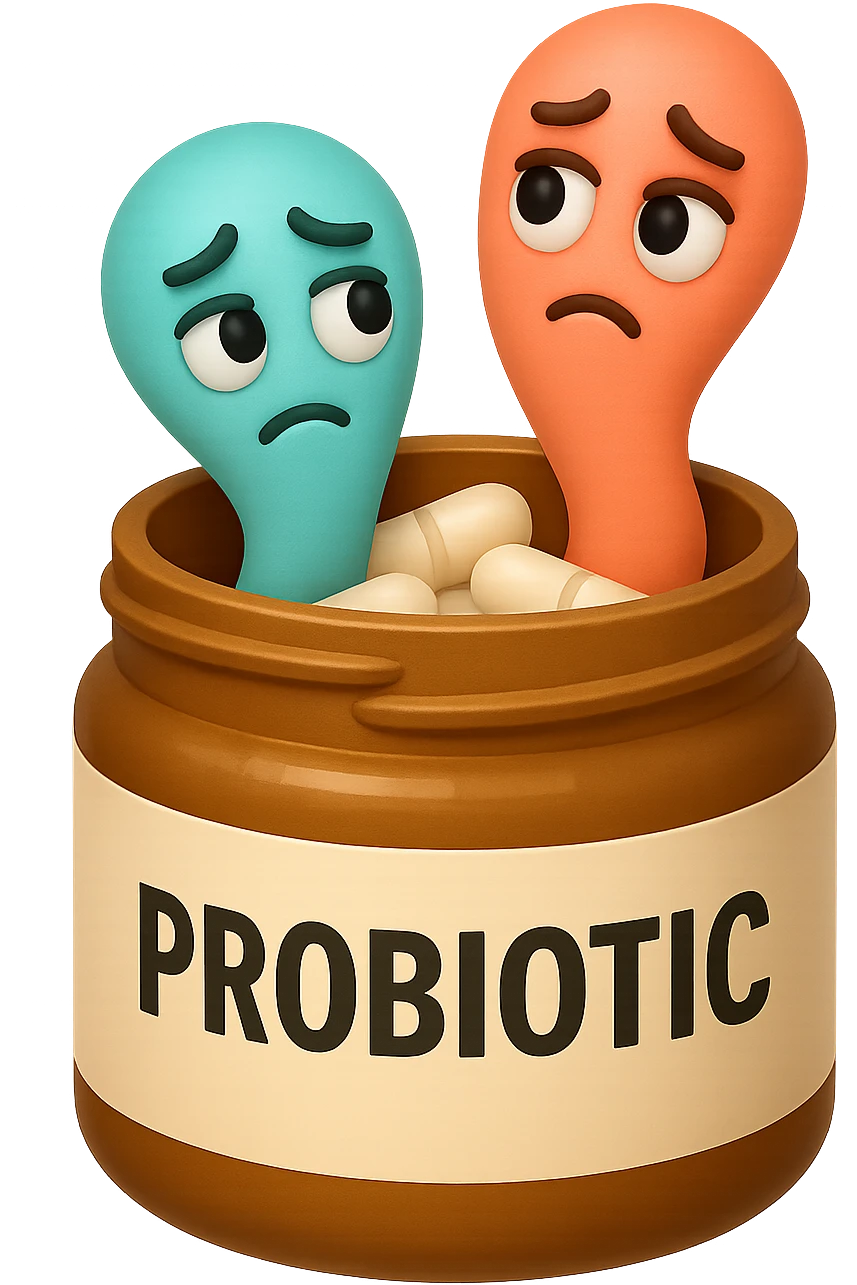 EMOJI STILE IPHONE DI UN barattolo di PROBIOTICI APERTO DA CUI ALL'INTERNO ESCONO BATTERI INTESTINALI TURCHESI E ROSA SALMONE CON ESPRESSIONE DUBBIOSA IN VOLTO, IPERREALISTICO 4K emoji