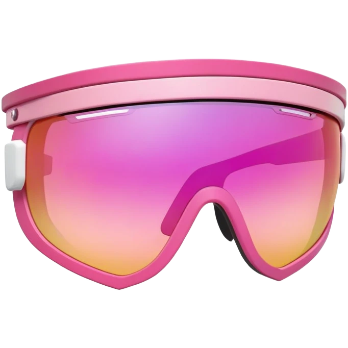 sporty pink shield visor sunglasses with thick layered frame, multi-level chunky design, substantial build, one-piece lens with color gradient emoji