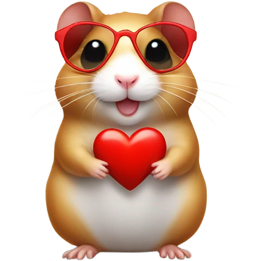 a hamster with red heart sunglasses  emoji