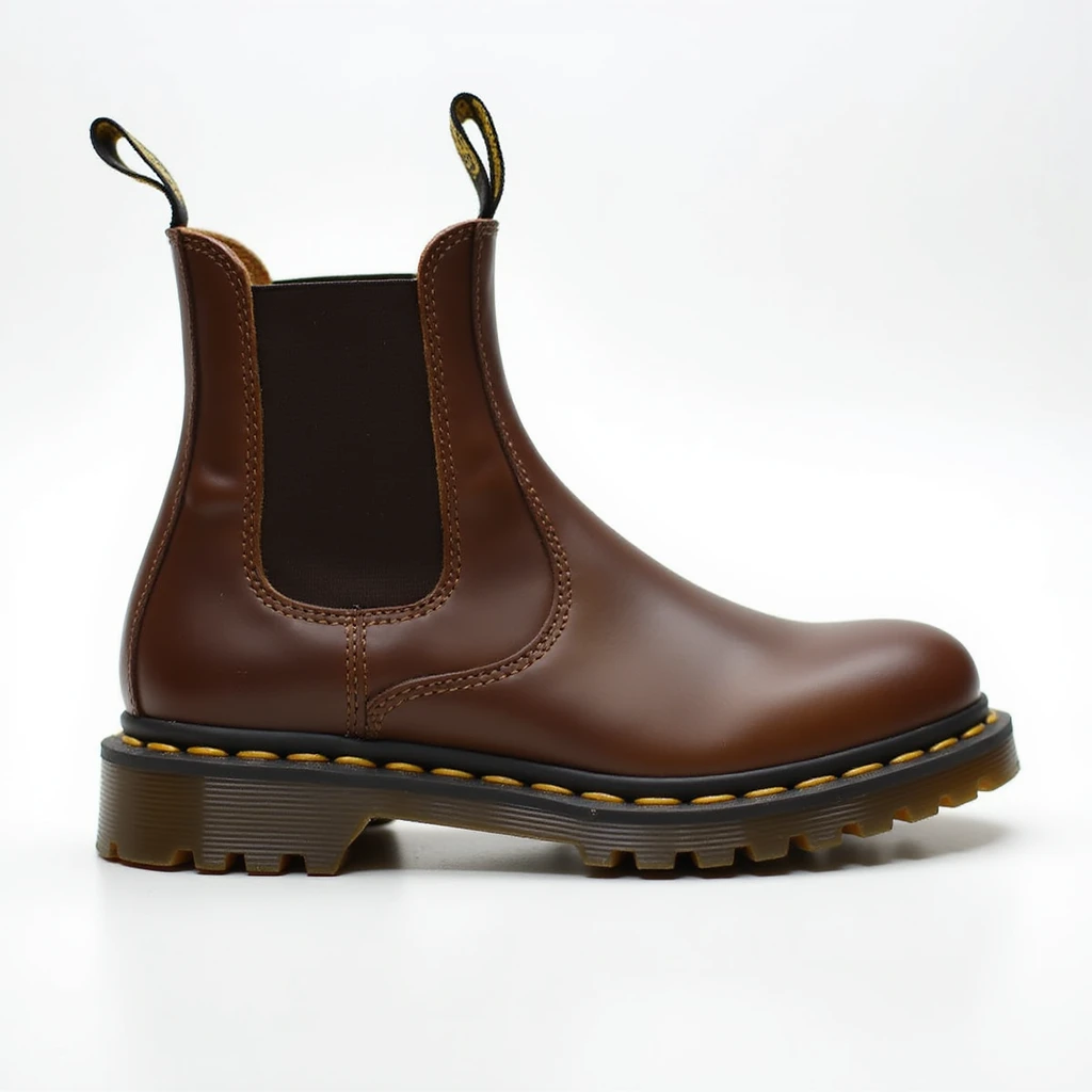 a single Blundstone boot, realistic style, side view, brown leather, elastic side panel, rugged sole emoji