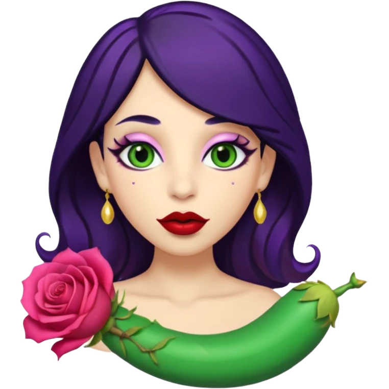Big Puerto Rican colored dildo inside a women’s with blackish purple hair and Italian skin color with green almond shapes eyes, magical mouth with lips shapes  rose petal /bud place huge didlo inside of mouth  emoji