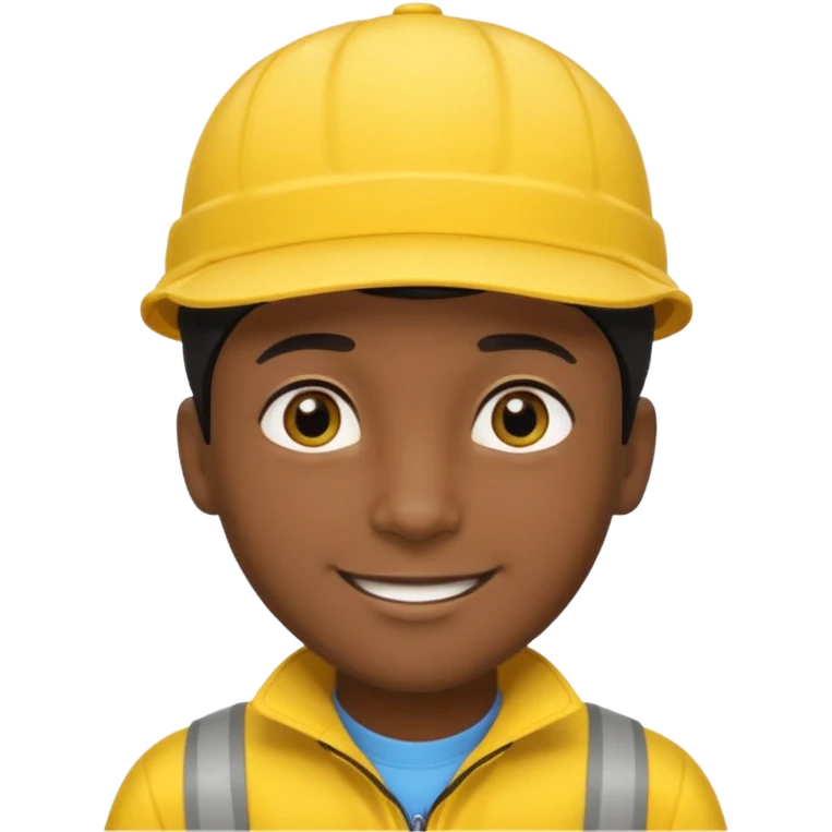 A man with dark skin tone, wearing a bright yellow cap, short black hair mostly covered by the cap, large brown eyes, and a wide smile. emoji