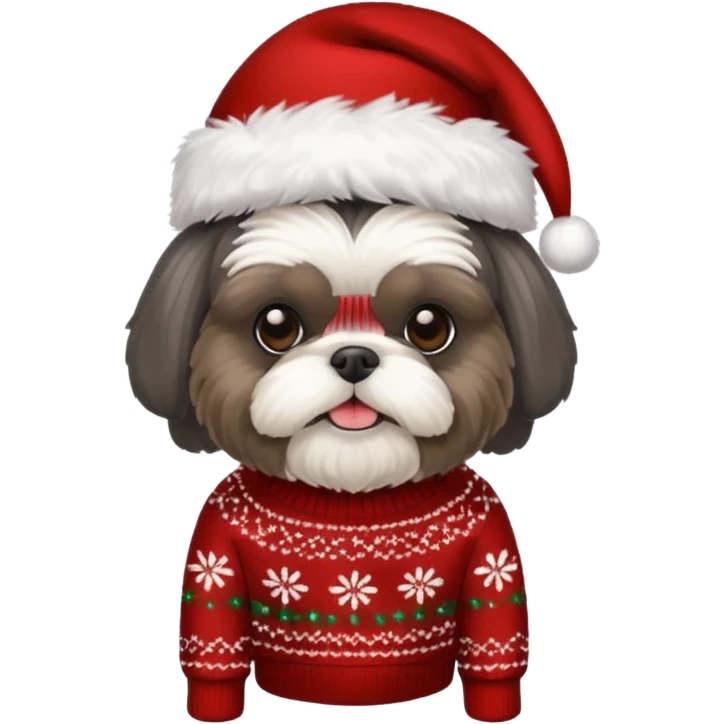 dark grey shih tzu christmas sweater and hat emoji