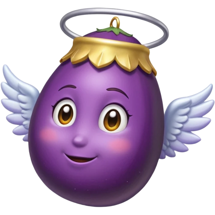 Eggplant from the side wearing an angel halo emoji